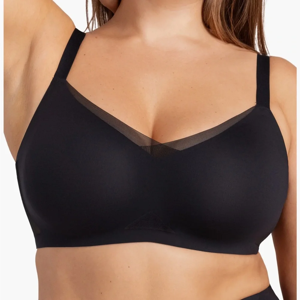 Honeylove Black LiftWear CrossOver Bra Wireless Mesh-Trim Sz XL Casual Minimal